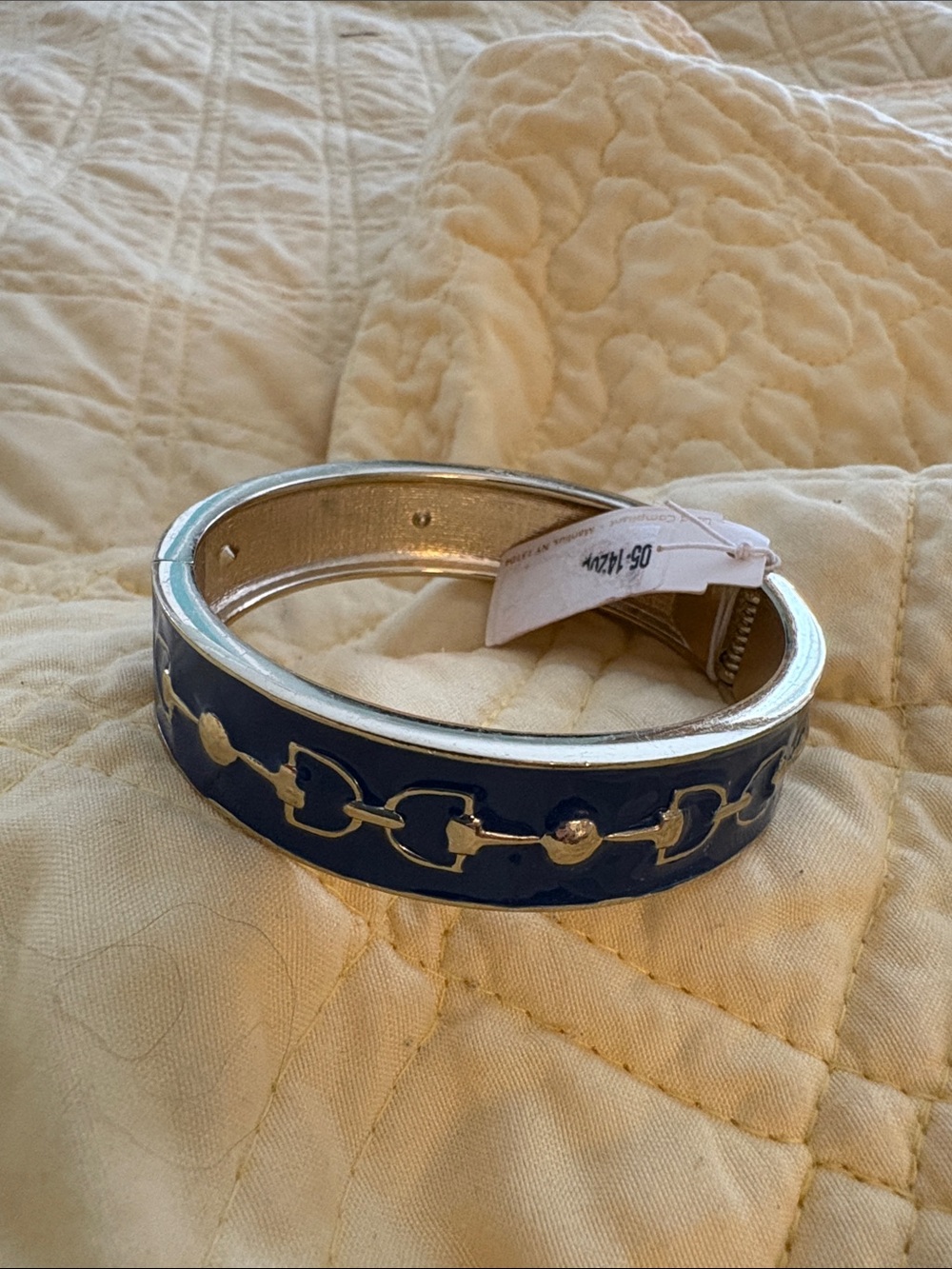 Gold-Tone Navy Enamel Chain-Link Hinged Bracelet